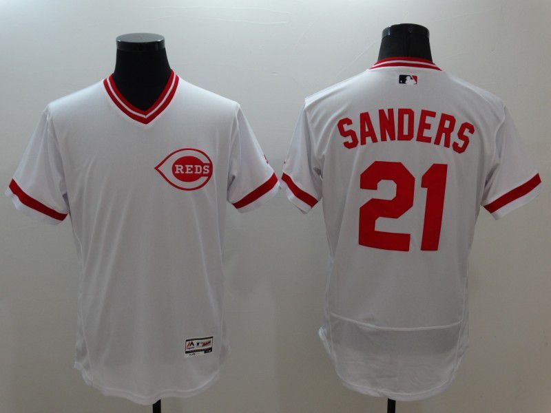 Men Cincinnati Reds #21 Sanders White Throwback Elite MLB Jerseys